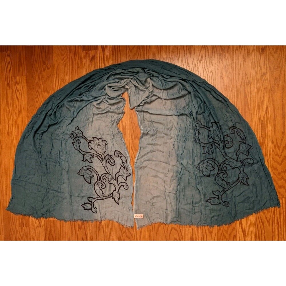 VISMAYA ANTHRO Ombre Blue Floral Bamboo Soft Wrap Scarf Boho Fairy Whimsygoth